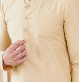 Men Golden Beige Cotton Solid Straight Kurta With Pajama