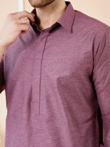 Men Purple Cotton Solid Pathani Kurta