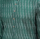 Men Green & White Pure Cotton Printed Straight Kurta