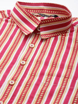 Men Fuchsia Pink Regular Pure Cotton Pathani Printed Men's Kurta