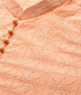 Riwaat.com Men Peach Pure Cotton Chikankari Embroidered Straight Kurta Riwaat Chikankari Embroidered