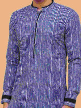 Men Blue and White Strip Printed Kurta With pyjama