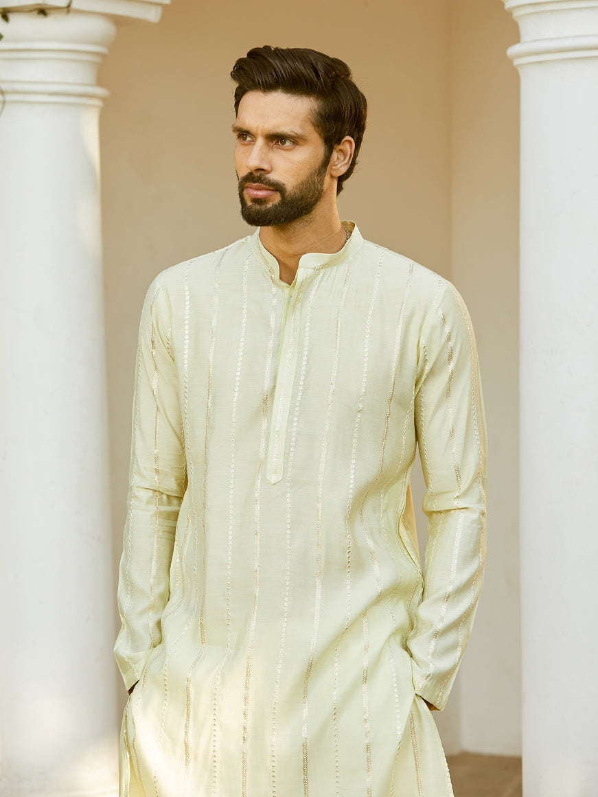 Men Champagne Glimmer Chanderi Silk Sequins Kurta