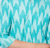 Men Aqua & White Printed Cotton Short Kurta