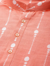 Riwaat.com Men Peach & White Printed Straight Kurta With Pajama Riwaat Printed