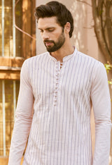 Men Soft Pink with Midnight Stripes Cotton Pintex Design Sequins Kurta