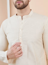 Men Cream Cotton Solid Straight Kurta