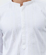 Men White Cotton Kurta With Silver Thread Work