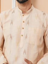 Peach Cotton Handloom Motifs Straight Kurta with Pyjama