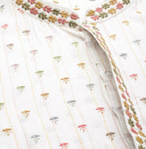 Men Off White & Multi Color Pure Cotton Embroidered Straight Kurta With Pajama