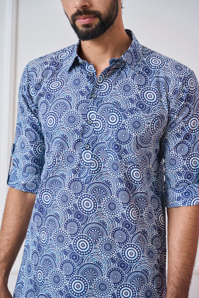 Men Blue Regular Pure Cotton Pathani Kurta With White Salwar