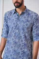 Men Blue Regular Pure Cotton Pathani Kurta With White Salwar