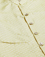 Riwaat.com Men Lime Yellow & White Solid Kurta Pajama With Nehru Jacket Riwaat Haldi Indo Western