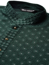 Men Green Embroidered Sequin Rayon Kurta