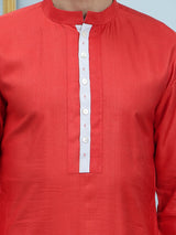 Riwaat.com Men Orange Solid Cotton Silk Kurta Riwaat Embroidered