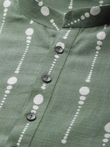 Green & White Printed Straight Kurta With Pajama