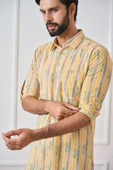 Yellow Regular Pure Cotton Pathani Kurta With White Salwar