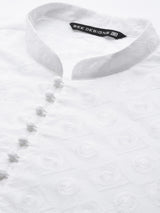 Men White Pure Cotton Chikankari Embroidered Straight Kurta