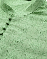 Riwaat.com Men Green Pure Cotton Chikankari Embroidered Straight Kurta Riwaat Chikankari Embroidered Mehendi