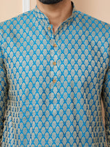 Blue Chalk Ethnic Motifs Silk Jacquard Woven Design Straight Kurta with Pyjama