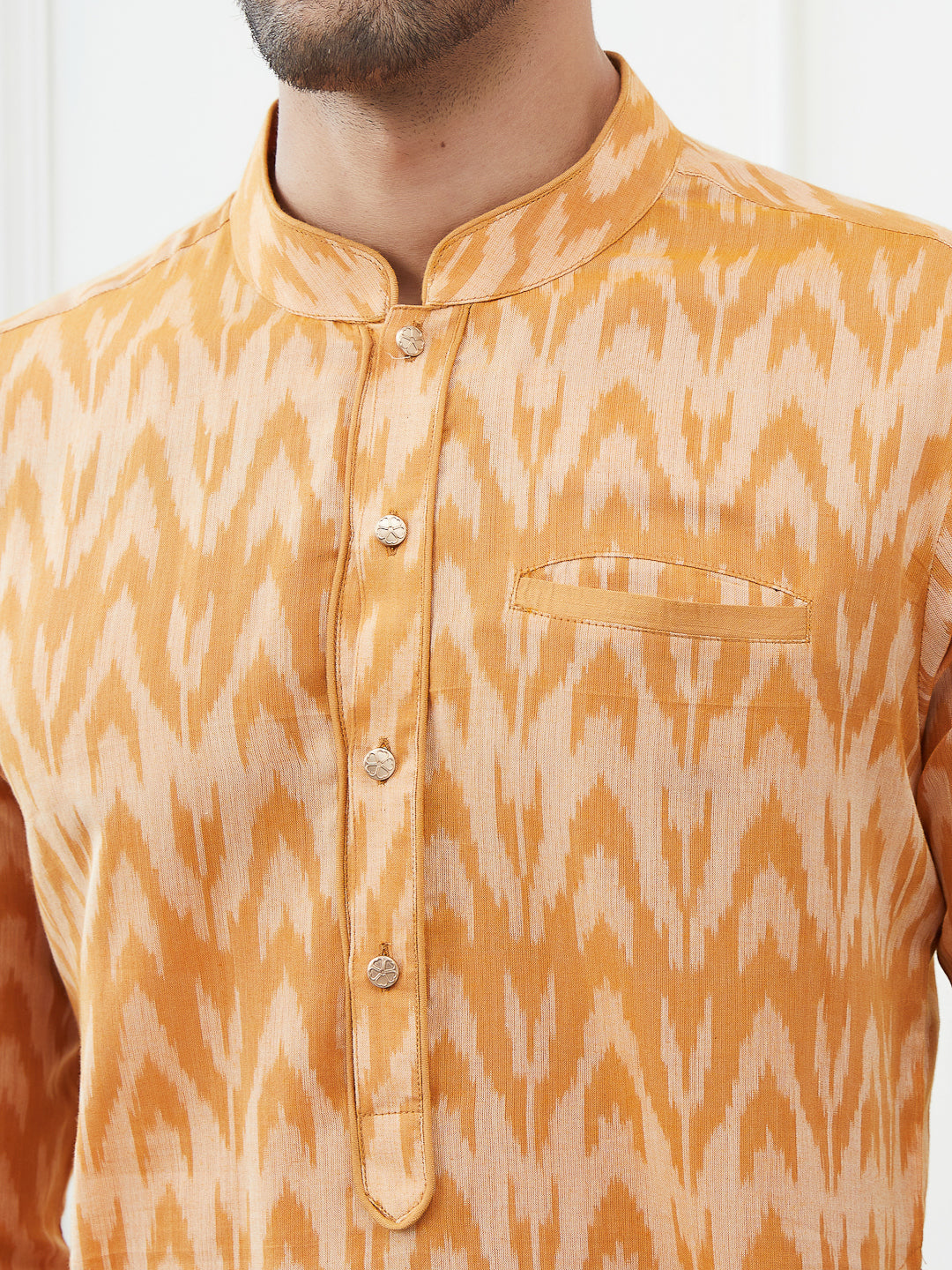 Riwaat.com Men Orange & Cream Printed Cotton Kurta Riwaat Printed