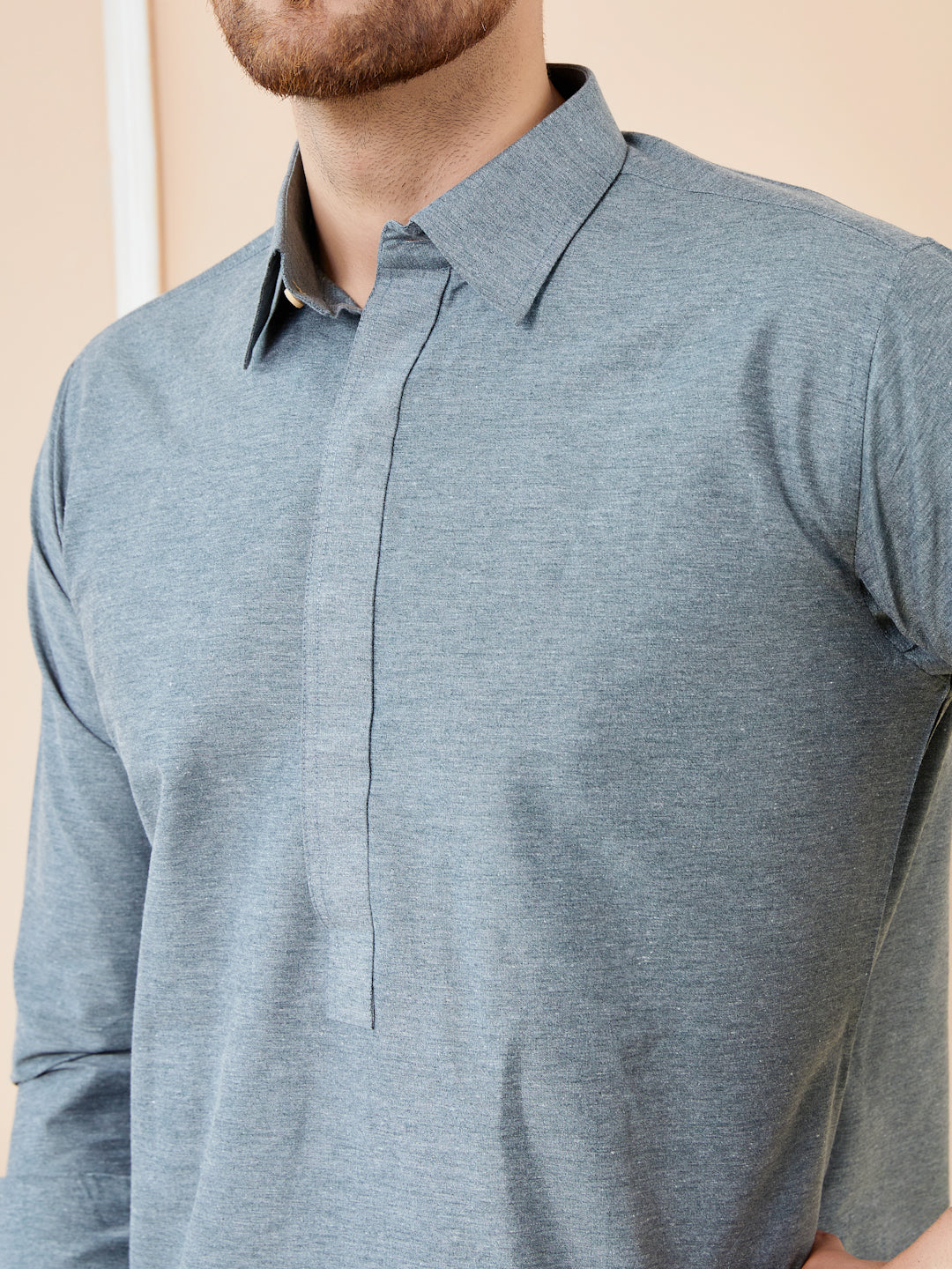 Men Grey Cotton Solid Pathani Kurta with Pyjama