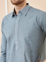 Men Grey Cotton Solid Pathani Kurta with Pyjama