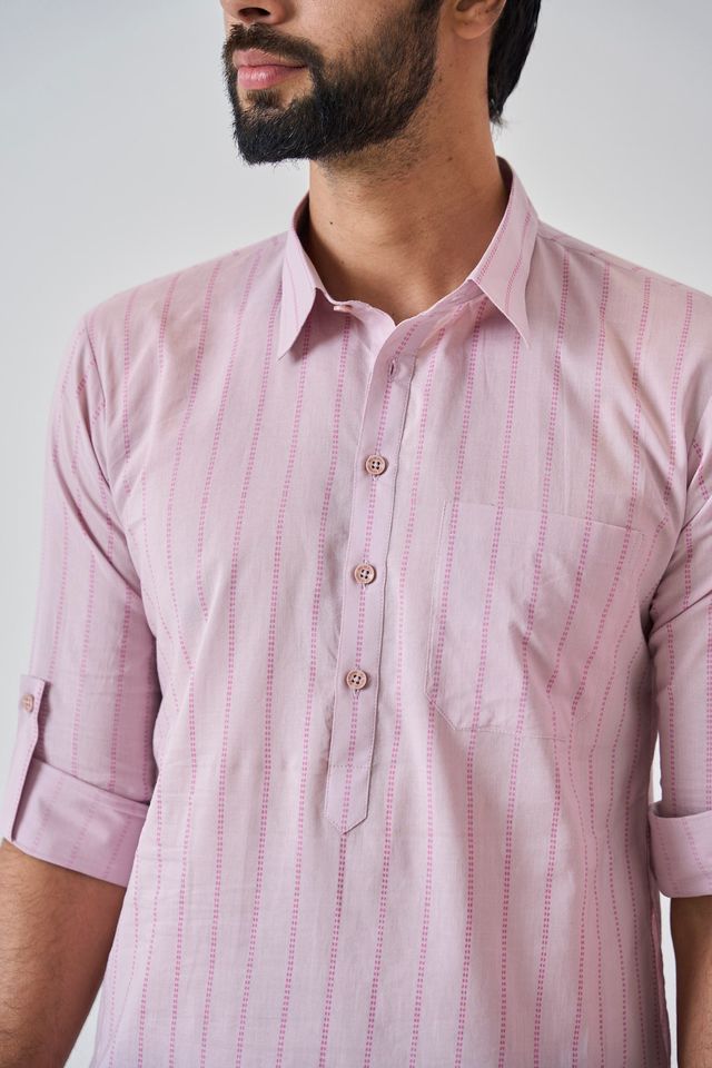 Men Baby Pink Regular Pure Cotton Pathani Kurta
