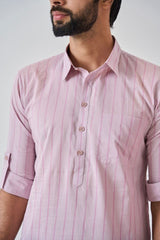 Men Baby Pink Regular Pure Cotton Pathani Kurta