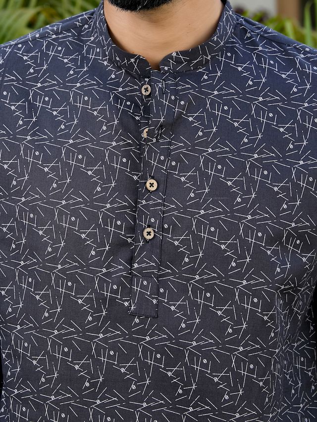 Black Geometric Printed Rayon Short Kurta