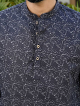 Black Geometric Printed Rayon Short Kurta