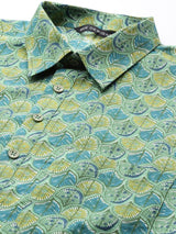 Men Green Regular Pure Cotton Pathani Printed Men's Kurta