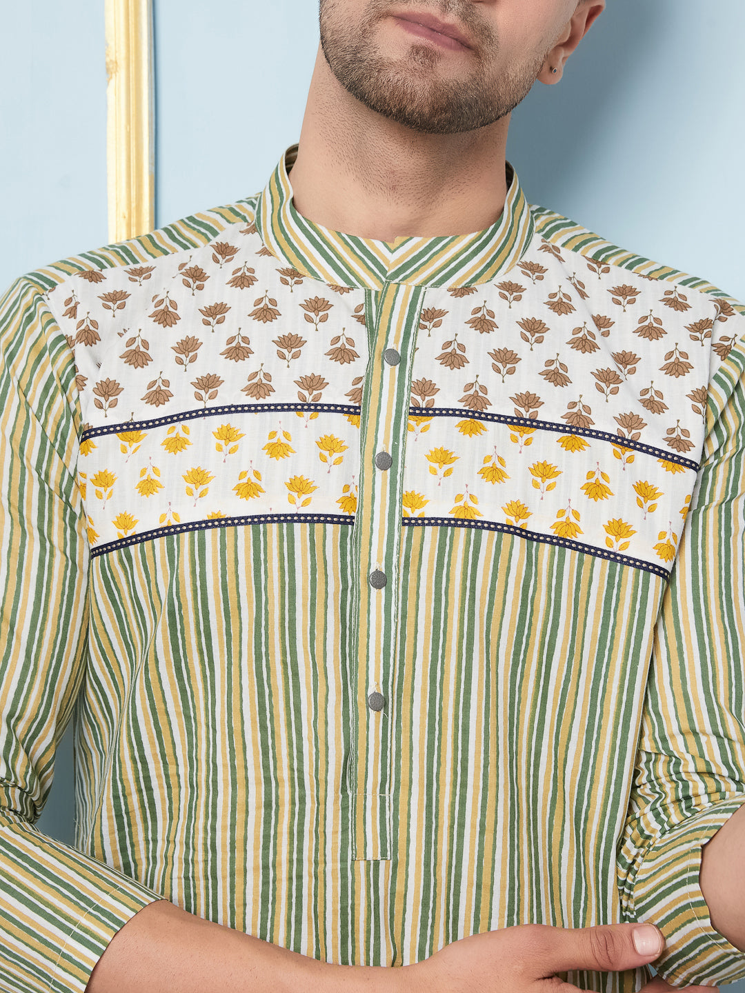 Men Multicoloured Strip Printed Kurta With pyjama