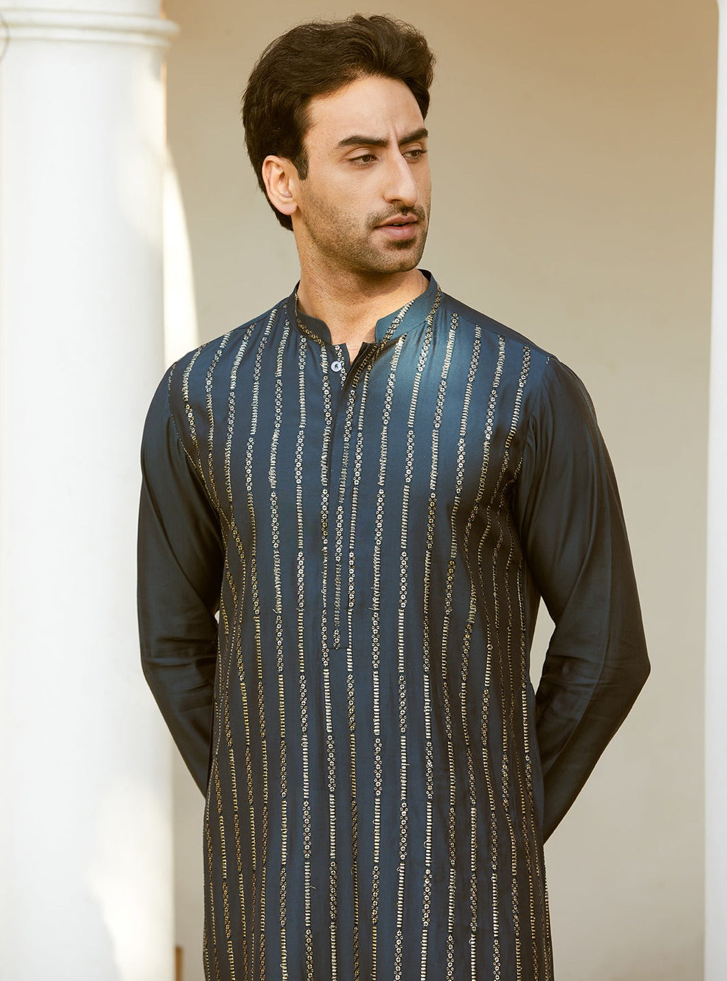 Men Midnight Majesty Chanderi Silk Sequins Kurta