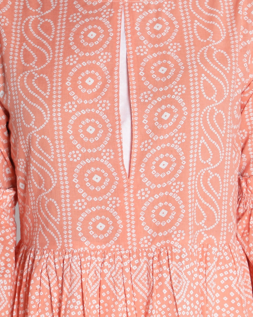 Women Peach And White Flare Printed Dress