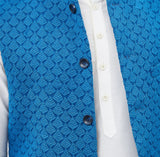 Men Blue Color Woven Design Embroidery Cotton Nehru Jacket