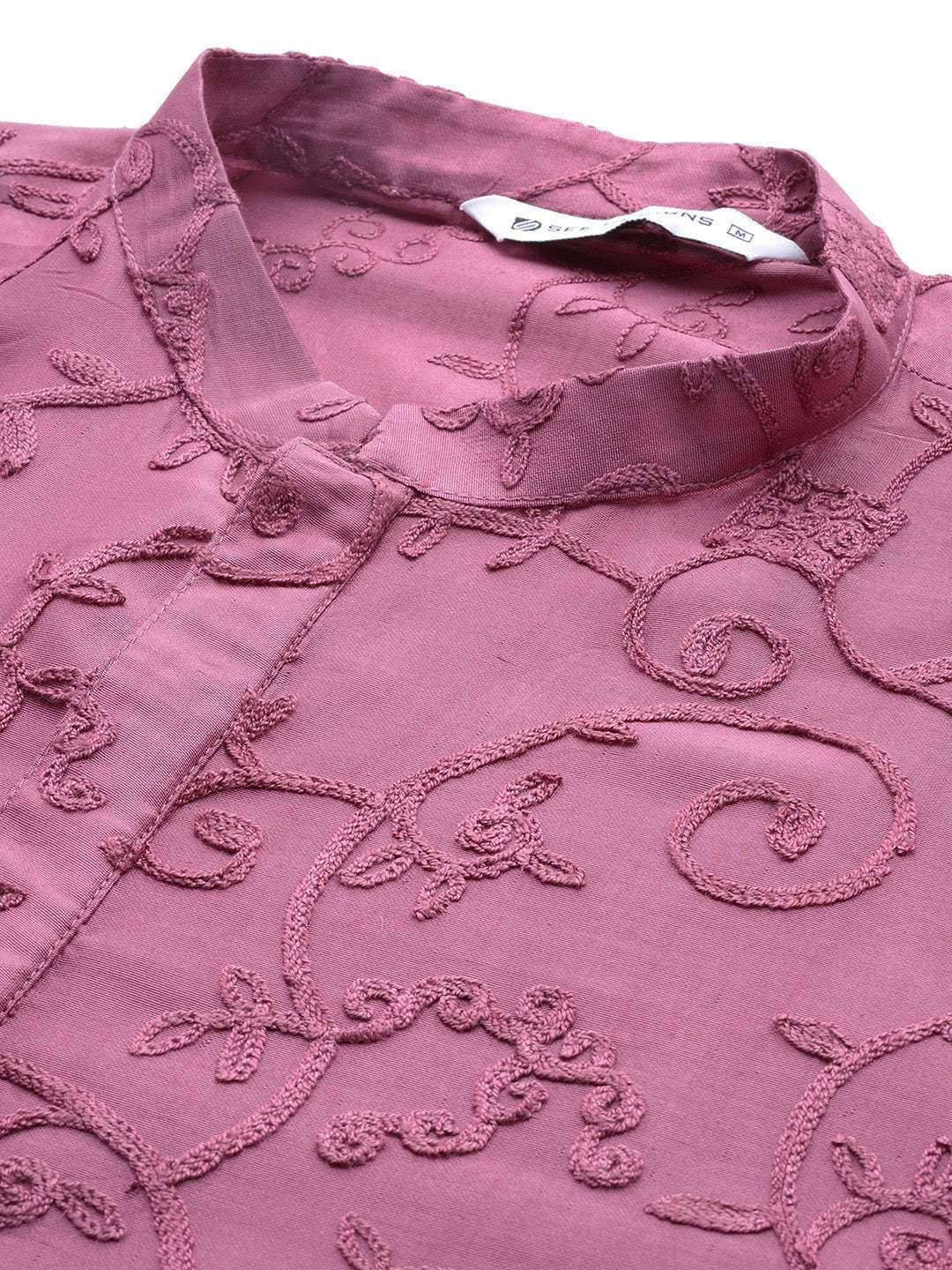 Men Magenta Embroidered Thread Work Chanderi Silk Straight Kurta