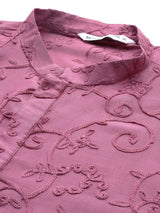 Men Magenta Embroidered Thread Work Chanderi Silk Straight Kurta