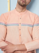 Men Peach And Weaving Design Kurta