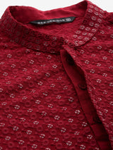 Men Maroon Floral Embroidered Sequins Rayon Kurta With pyjama