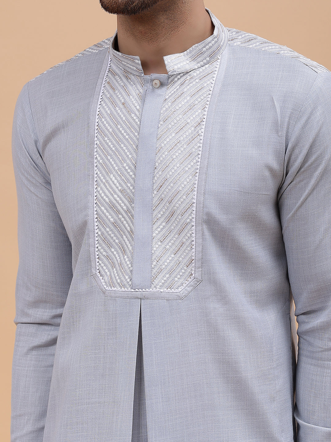 Riwaat.com Men Grey Zari Work Silk Woven Design Straight Kurta Riwaat Silk Woven Design Zari Work