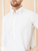 Men Off White Cotton Solid Pathani Kurta