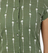 Women Green & White Khari Print Straight Kurti