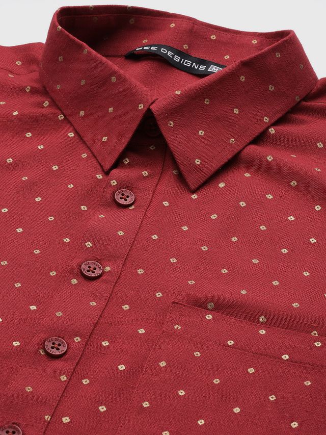 Men Maroon Regular Pure Cotton Pathani Printed Men's Kurta