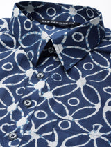Men Blue Regular Pure Cotton Pathani Printed Men's Kurta