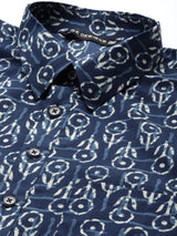 Men Indigo Regular Pure Cotton Pathani Printed Men's Kurta