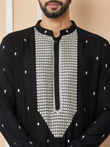 Black Sequins Embroidered Rayon Straight Kurta with Yoke Design and Pyjama