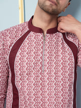 Men Pink and Maroon Printed Kurta With pyjama
