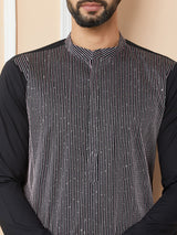 Black Thread & Sequins Worked Pure Cotton Straight Kurta with Pyjama