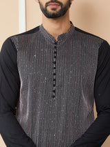 Black Thread & Sequins Worked Pure Cotton Straight Kurta with Pyjama